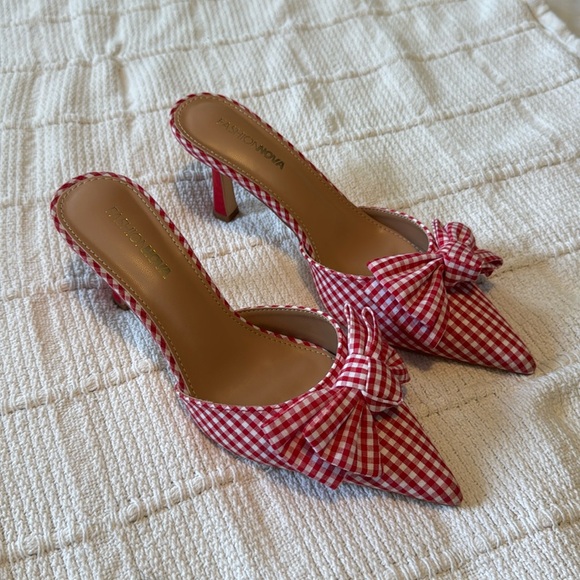 FN Red Gingham print point toe kitten heel - Picture 1 of 3